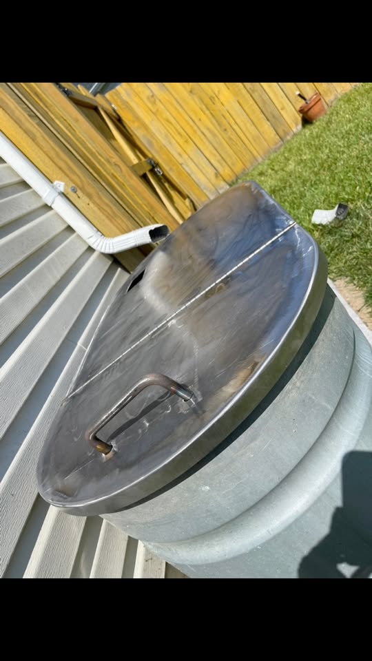 Fabricated steel fire pit lid with welded handle